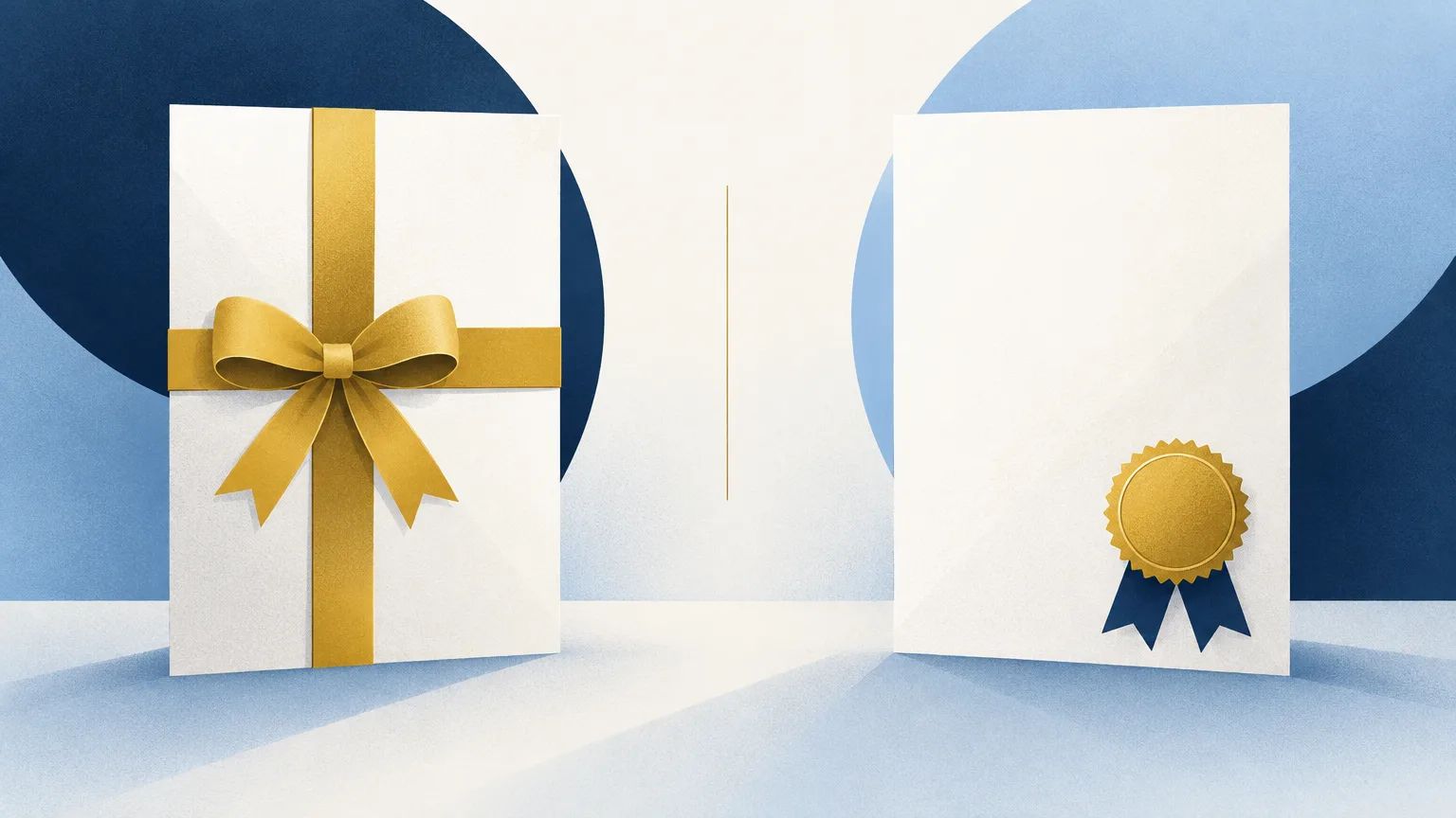 Two documents side by side, one ribbon-tied and one with a gold seal