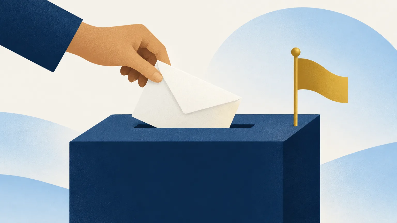 An envelope going into a box with a raised flag