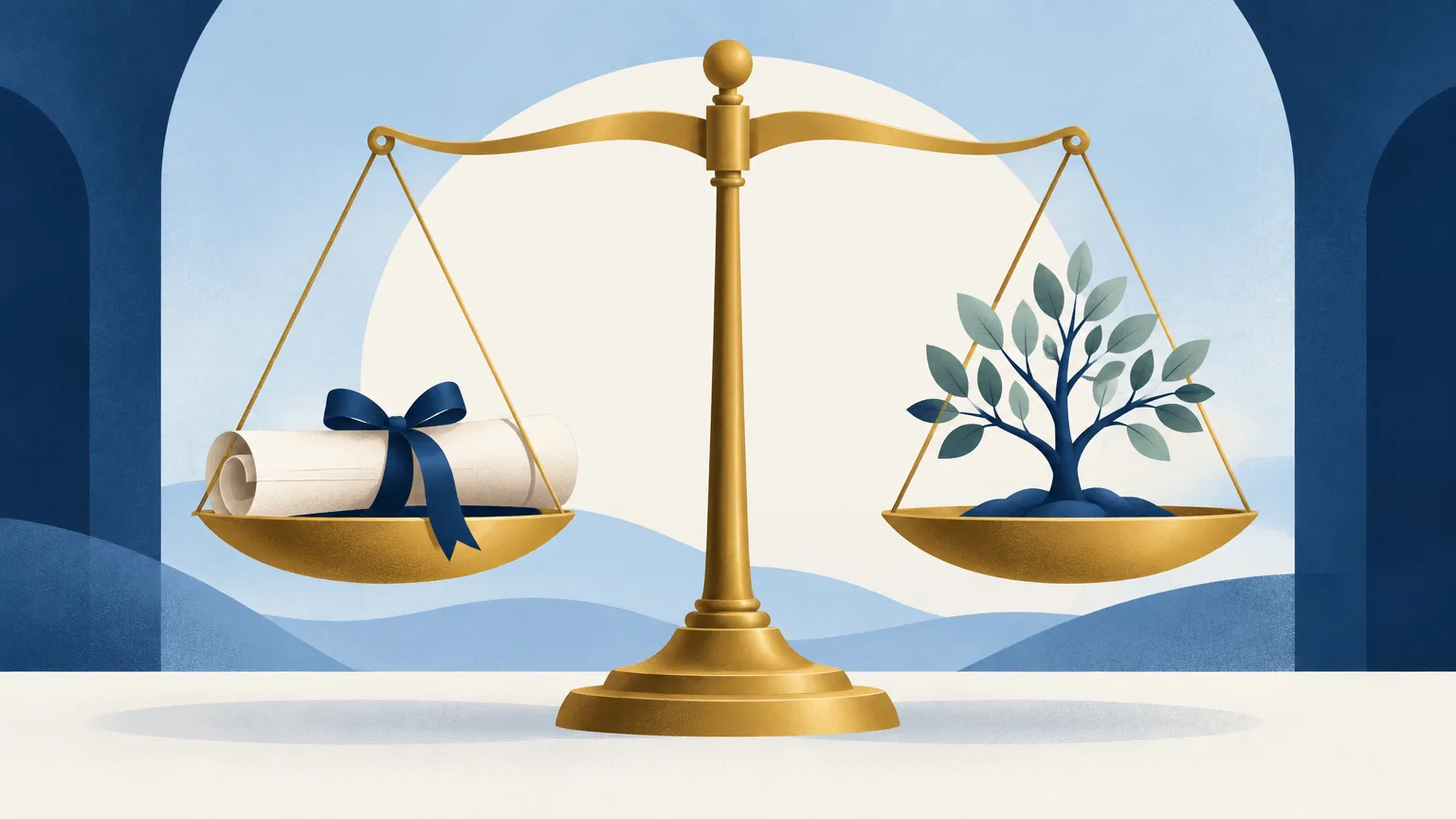 A scroll and a family tree on a balance scale