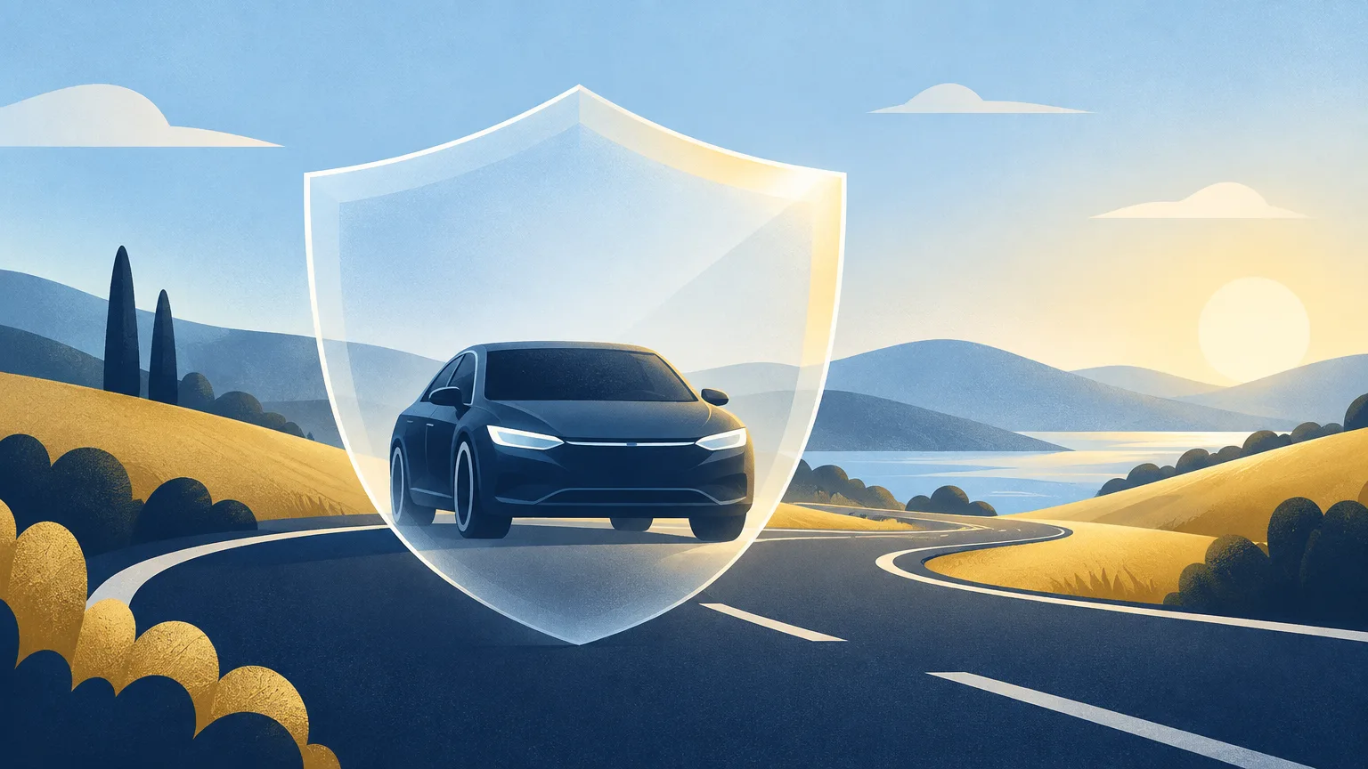 A car protected by a shield on a road