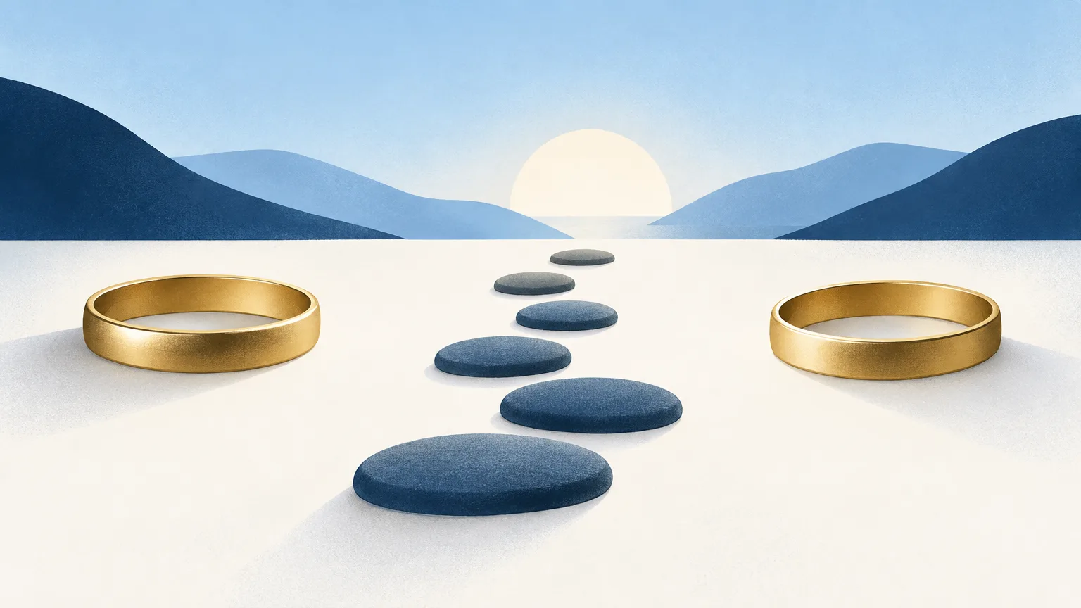 Two rings set apart with stepping stones between them