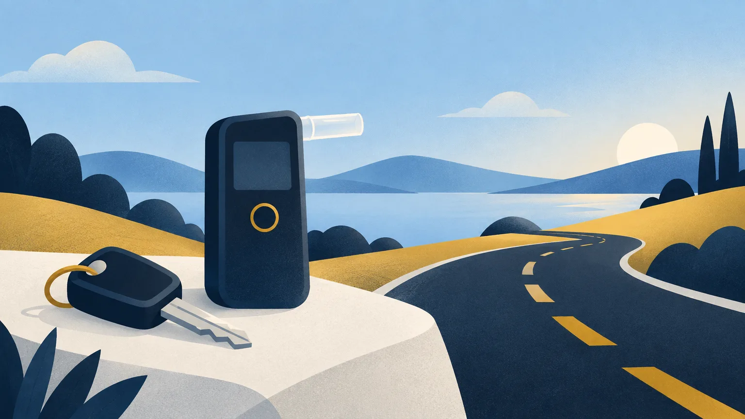 A car key and a breath-test device on a road