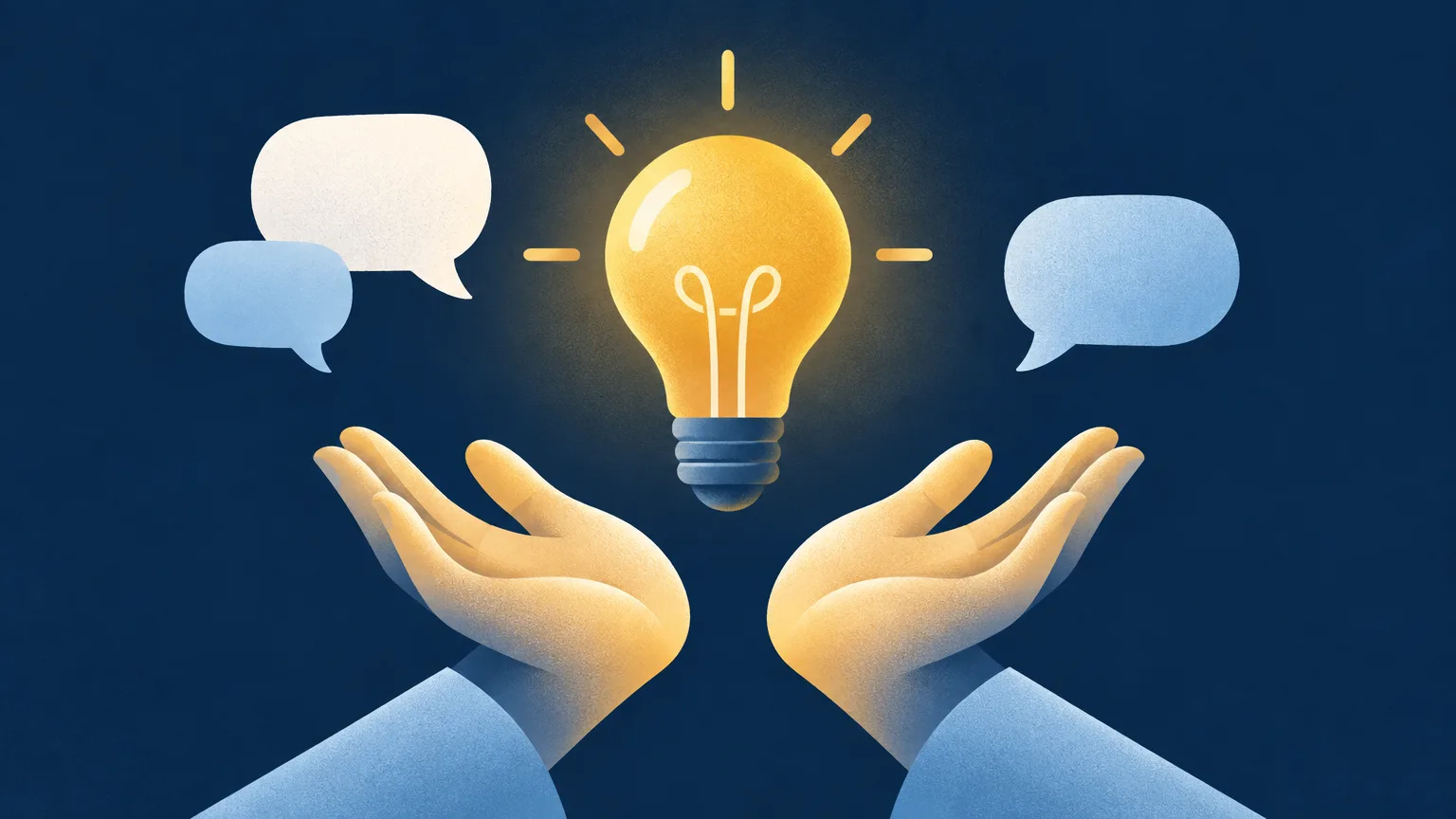 Open hands offering a glowing lightbulb