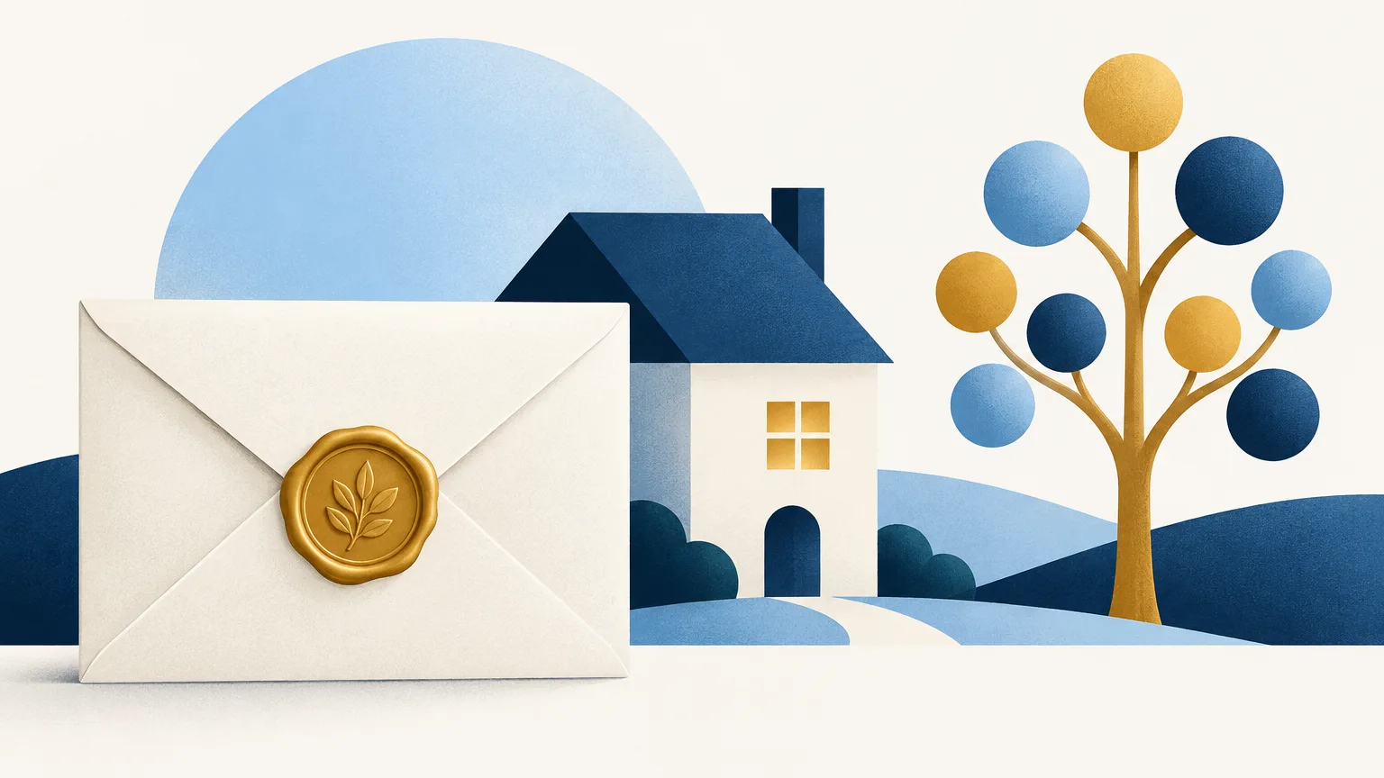 A wax-sealed envelope with a house and family tree